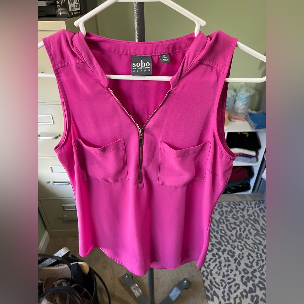 Fuchsia Pink 3/4 Zip Tank Top